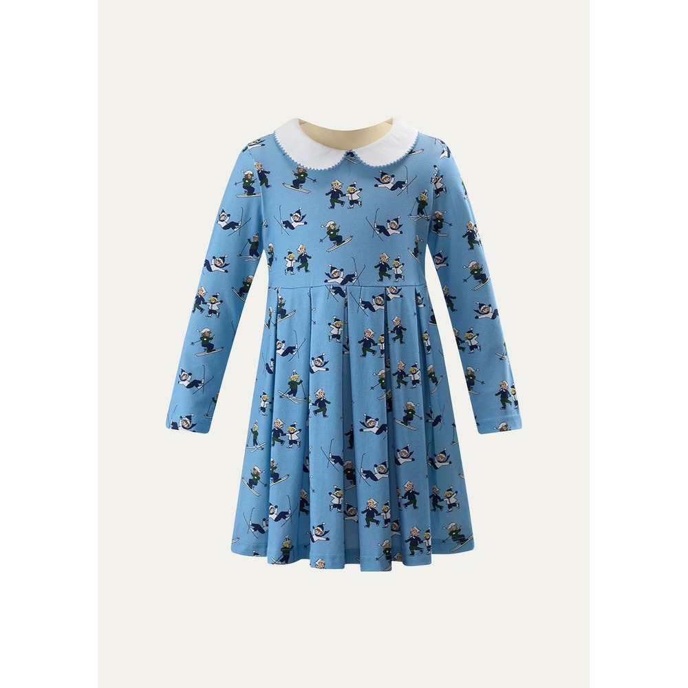 Rachel Riley Girl's Ski-Print Pleated‎ Jersey Dress Size 2